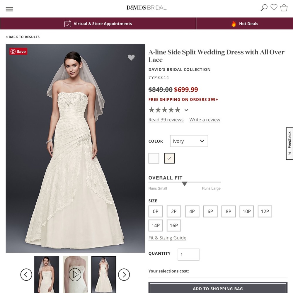 Ivory David’s Bridal Wedding Dress & Accessories